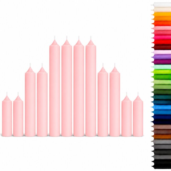 Stabkerzen Set Pastell-Rosa &ndash; 3 Gr&ouml;&szlig;en (25, 18 &amp; 10 cm) &ndash; 12 St&uuml;ck