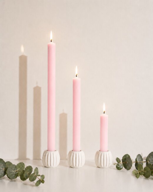 Stabkerzen Set Pastell-Rosa &ndash; 3 Gr&ouml;&szlig;en (25, 18 &amp; 10 cm) &ndash; 12 St&uuml;ck