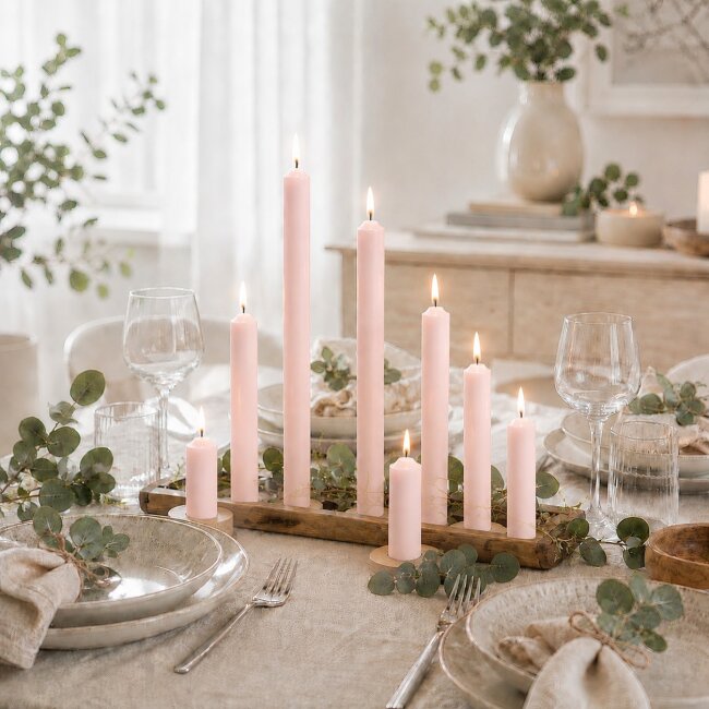 Stabkerzen Set Pastell-Rosa &ndash; 3 Gr&ouml;&szlig;en (25, 18 &amp; 10 cm) &ndash; 12 St&uuml;ck