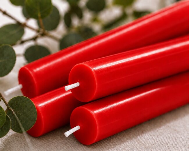 Stabkerzen Set Rot &ndash; 3 Gr&ouml;&szlig;en (25, 18 &amp; 10 cm) &ndash; 12 St&uuml;ck