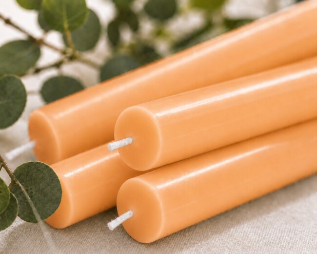 Stabkerzen Set Apricot / Mandarine &ndash; 3 Gr&ouml;&szlig;en (25, 18 &amp; 10 cm) &ndash; 12 St&uuml;ck