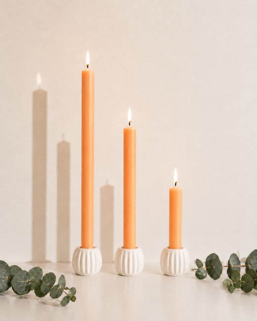 Stabkerzen Set Apricot / Mandarine &ndash; 3 Gr&ouml;&szlig;en (25, 18 &amp; 10 cm) &ndash; 12 St&uuml;ck