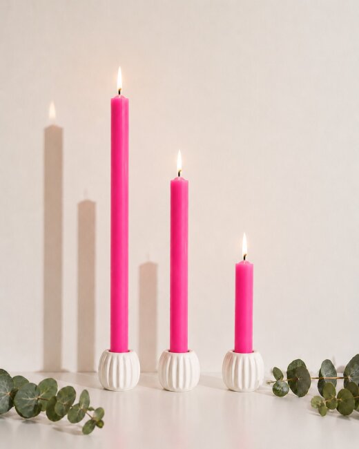 Stabkerzen Set Pink &ndash; 3 Gr&ouml;&szlig;en (25, 18 &amp; 10 cm) &ndash; 12 St&uuml;ck