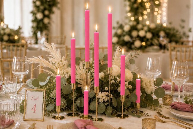 Stabkerzen Set Pink &ndash; 3 Gr&ouml;&szlig;en (25, 18 &amp; 10 cm) &ndash; 12 St&uuml;ck