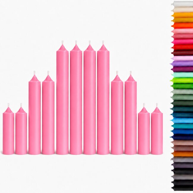 Stabkerzen Set Pink &ndash; 3 Gr&ouml;&szlig;en (25, 18 &amp; 10 cm) &ndash; 12 St&uuml;ck