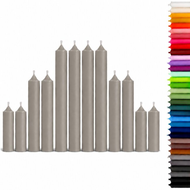 Stabkerzen Set Braun (Schlamm) &ndash; 3 Gr&ouml;&szlig;en (25, 18 &amp; 10 cm) &ndash; 12 St&uuml;ck