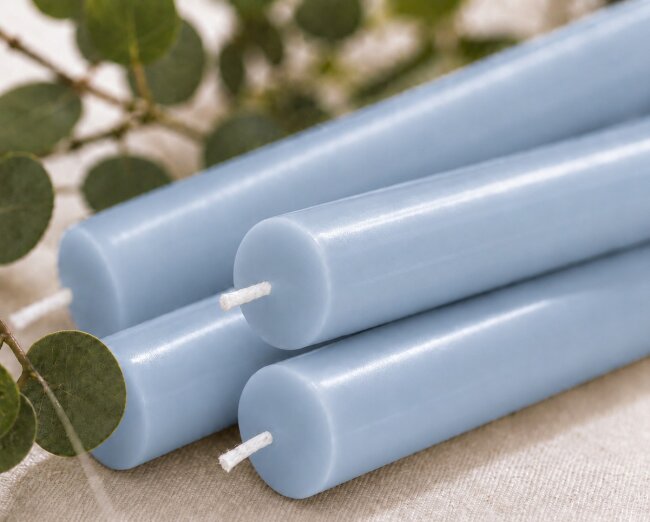 Stabkerzen Set Taubenblau &ndash; 3 Gr&ouml;&szlig;en (25, 18 &amp; 10 cm) &ndash; 12 St&uuml;ck