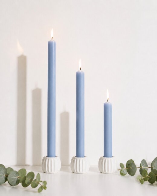 Stabkerzen Set Taubenblau &ndash; 3 Gr&ouml;&szlig;en (25, 18 &amp; 10 cm) &ndash; 12 St&uuml;ck