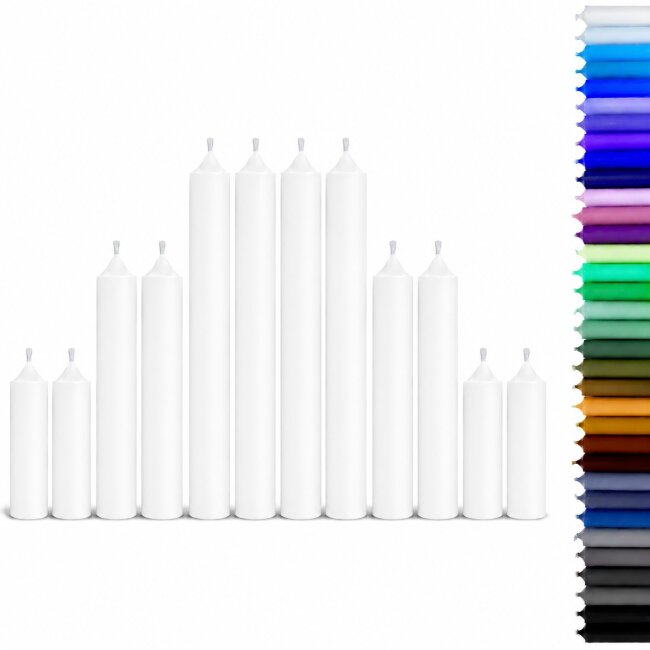Stabkerzen Set Wei&szlig; &ndash; 3 Gr&ouml;&szlig;en (25, 18 &amp; 10 cm) &ndash; 12 St&uuml;ck