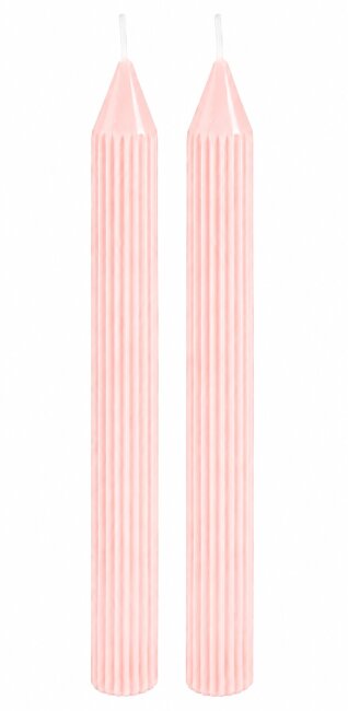Rillenkerzen Pastell-Rosa &ndash; Gerillte Stabkerzen 25 cm &ndash; &Oslash; 2,2 cm &ndash; 2 Stk.