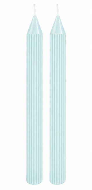 Rillenkerzen Pastell-Blau &ndash; Gerillte Stabkerzen 25 cm &ndash; &Oslash; 2,2 cm &ndash; 2 Stk.