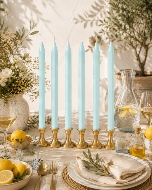 Rillenkerzen Pastell-Blau &ndash; Gerillte Stabkerzen 25 cm &ndash; &Oslash; 2,2 cm &ndash; 2 Stk.