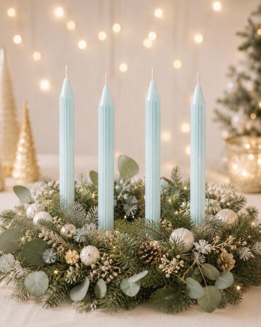 Rillenkerzen Pastell-Blau &ndash; Gerillte Stabkerzen 25 cm &ndash; &Oslash; 2,2 cm &ndash; 2 Stk.