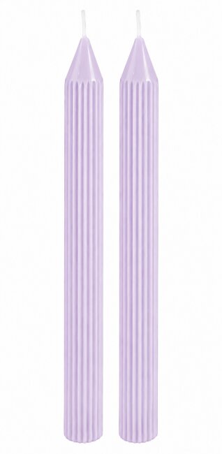 Rillenkerzen Flieder &ndash; Gerillte Stabkerzen 25 cm &ndash; &Oslash; 2,2 cm &ndash; 2 Stk.