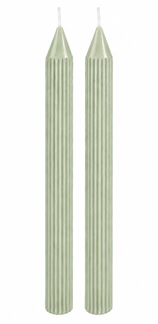 Rillenkerzen Salbei Gr&uuml;n &ndash; Gerillte Stabkerzen 25 cm &ndash; &Oslash; 2,2 cm &ndash; 2 Stk.