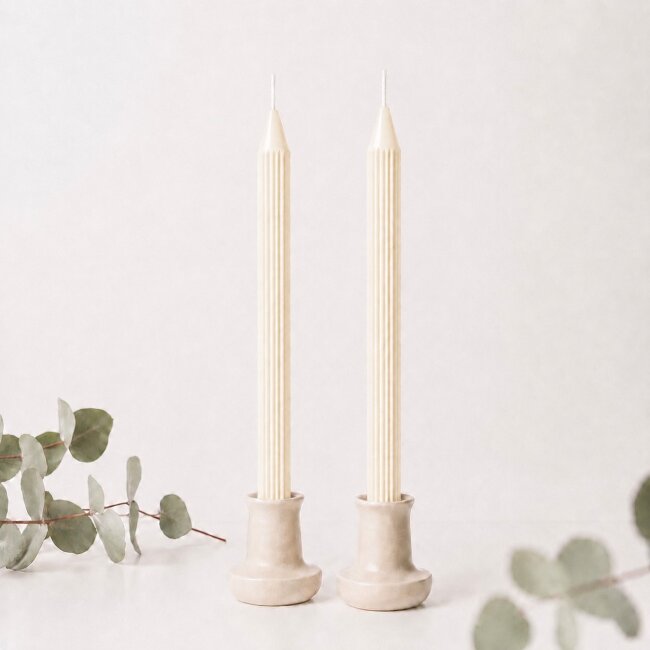 Rillenkerzen Creme / Elfenbein &ndash; Gerillte Stabkerzen 25 cm &ndash; &Oslash; 2,2 cm &ndash; 2 Stk.