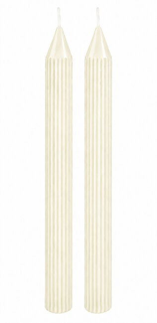 Rillenkerzen Creme / Elfenbein &ndash; Gerillte Stabkerzen 25 cm &ndash; &Oslash; 2,2 cm &ndash; 2 Stk.