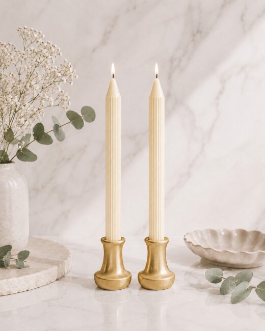 Rillenkerzen Creme / Elfenbein &ndash; Gerillte Stabkerzen 25 cm &ndash; &Oslash; 2,2 cm &ndash; 2 Stk.