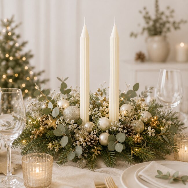 Rillenkerzen Creme / Elfenbein &ndash; Gerillte Stabkerzen 25 cm &ndash; &Oslash; 2,2 cm &ndash; 2 Stk.