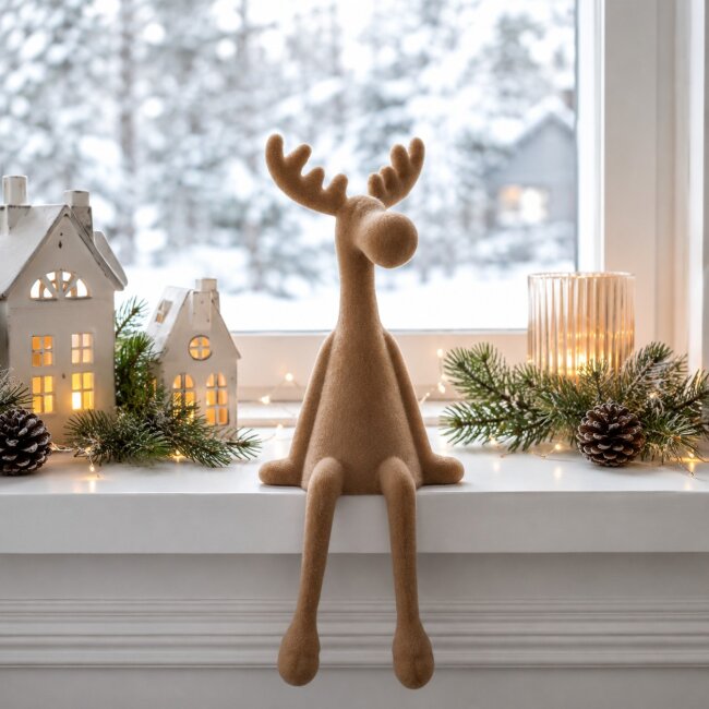 Kantenhocker Elch Samt beige