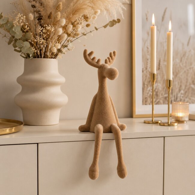 Kantenhocker Elch Samt beige
