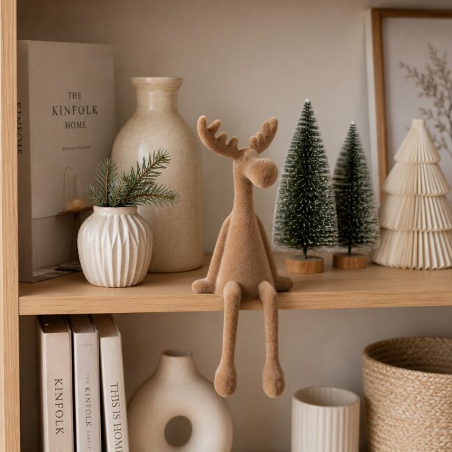 Kantenhocker Elch Samt beige