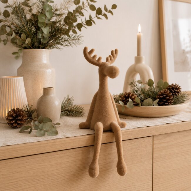 Kantenhocker Elch Samt beige