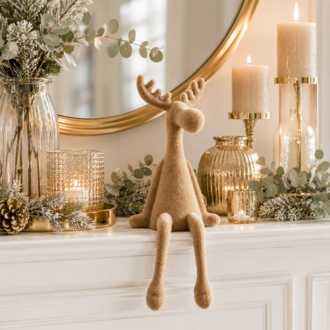 Kantenhocker Elch Samt beige