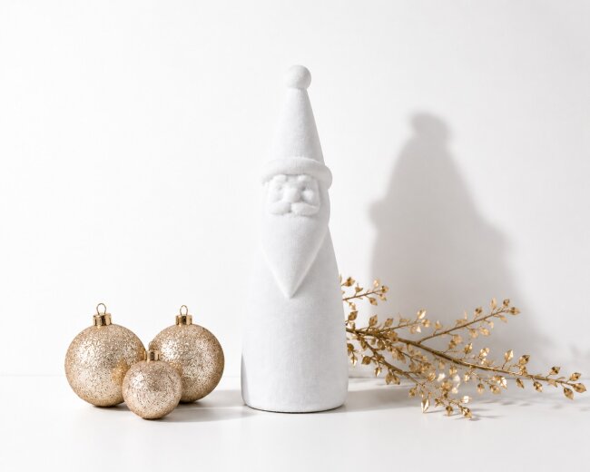 Dekofigur Santa aus Samt in Wei&szlig; H 30 cm