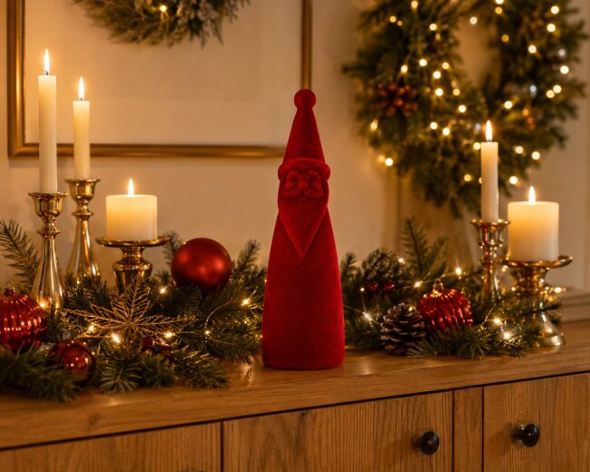 Dekofigur Santa aus Samt in Rot H 30 cm