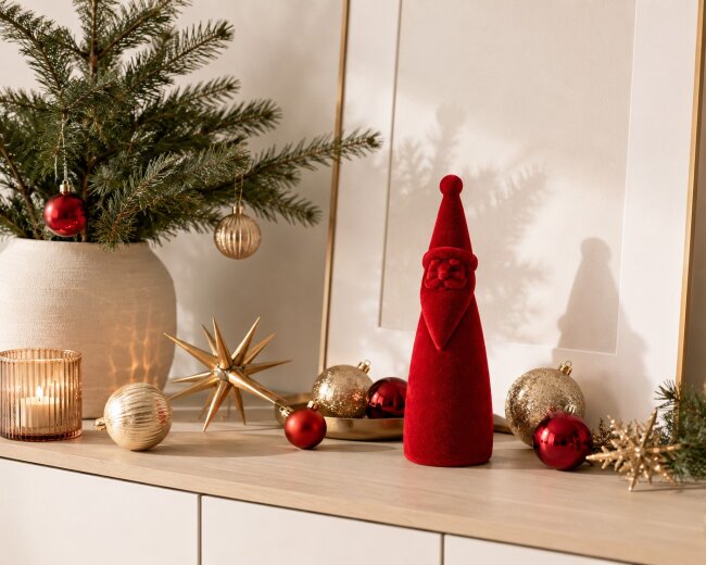 Dekofigur Santa aus Samt in Rot H 30 cm