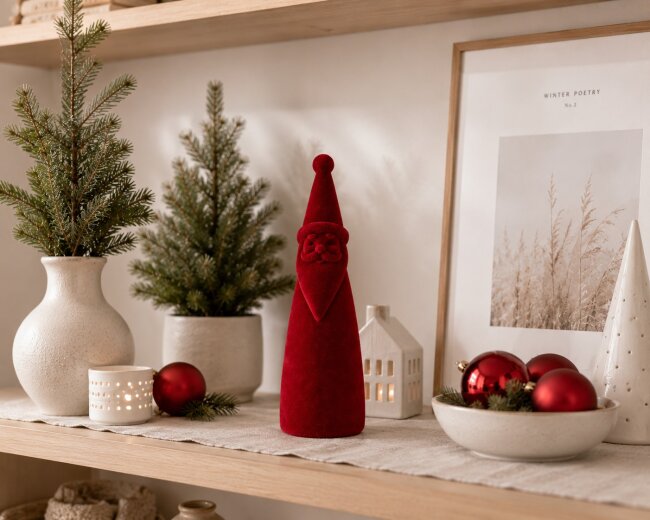 Dekofigur Santa aus Samt in Rot H 30 cm