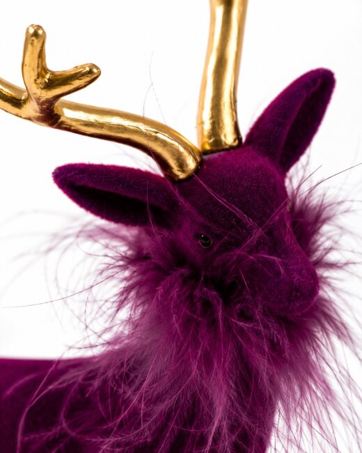 Dekofigur Hirsch mit Gold-Geweih aus Samt in Pflaume H 26 cm