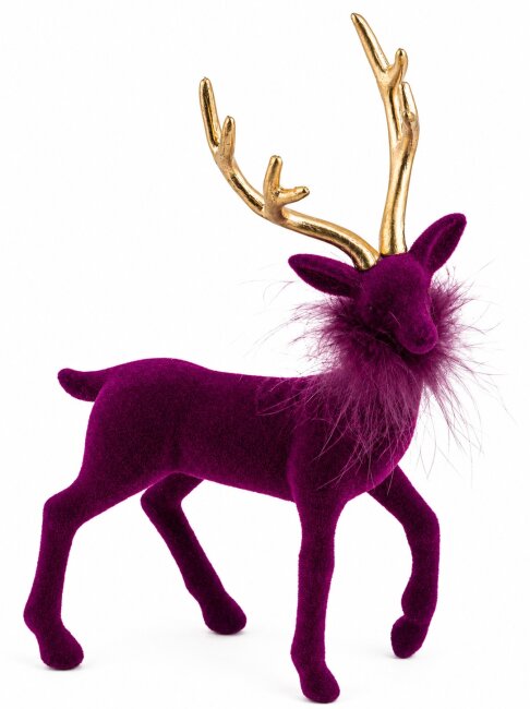 Dekofigur Hirsch mit Gold-Geweih aus Samt in Pflaume H 26 cm