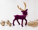 Dekofigur Hirsch mit Gold-Geweih aus Samt in Pflaume H 26 cm