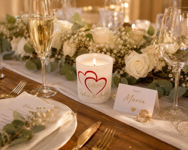 Personalisierte Hochzeitskerze im Glas &ndash; mit Namen &amp; Hochzeitsdatum