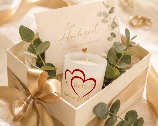 Personalisierte Hochzeitskerze im Glas &ndash; mit Namen &amp; Hochzeitsdatum