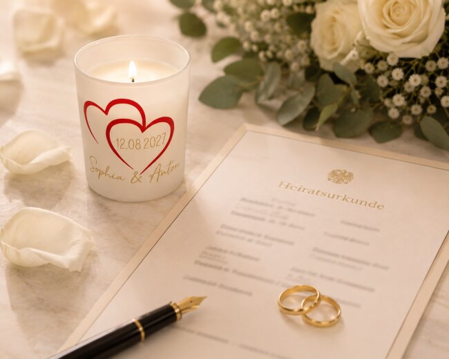 Personalisierte Hochzeitskerze im Glas &ndash; mit Namen &amp; Hochzeitsdatum