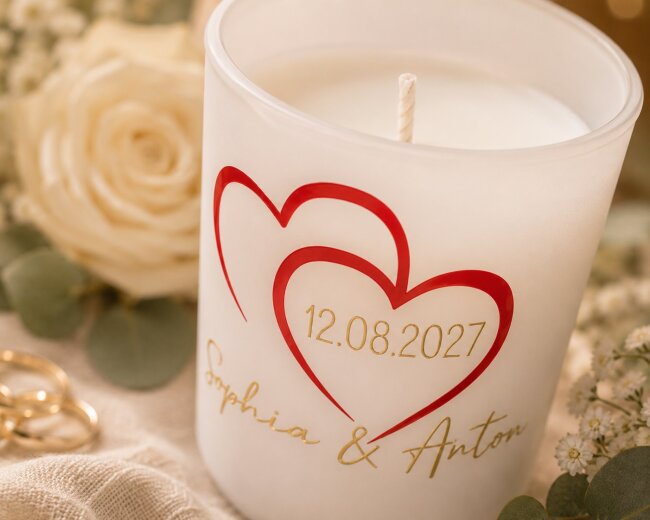 Personalisierte Hochzeitskerze im Glas &ndash; mit Namen &amp; Hochzeitsdatum