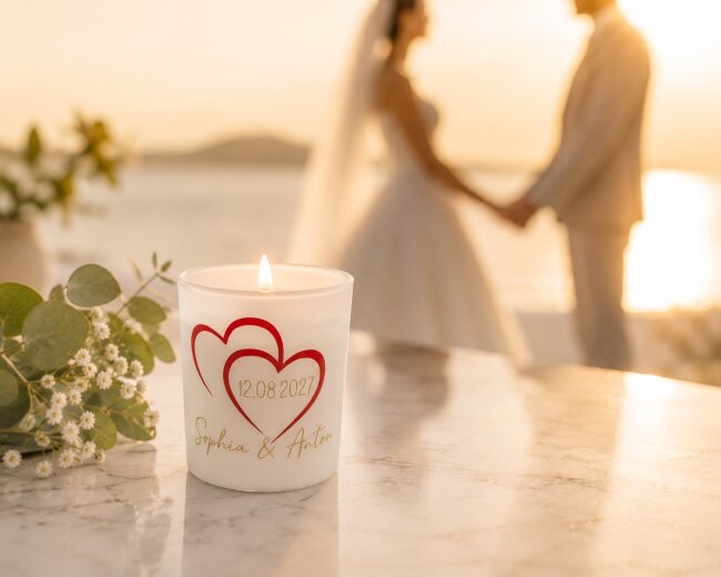 Personalisierte Hochzeitskerze im Glas &ndash; mit Namen &amp; Hochzeitsdatum