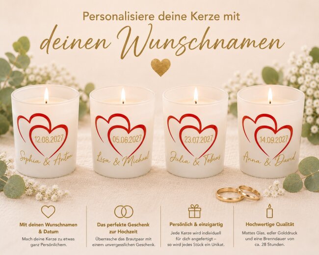 Personalisierte Hochzeitskerze im Glas &ndash; mit Namen &amp; Hochzeitsdatum