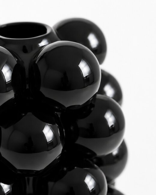 Blumenvase Bubble Schwarz aus Porzellan &ndash; Moderne Designvase mit Kugelstruktur &ndash; 17 cm