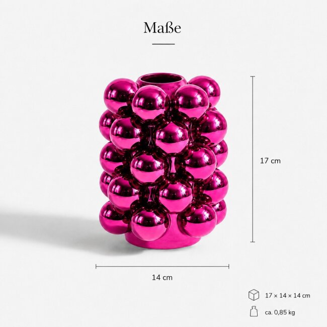 Blumenvase Bubble Pink aus Porzellan &ndash; Moderne Designvase mit Kugelstruktur &ndash; 17 cm