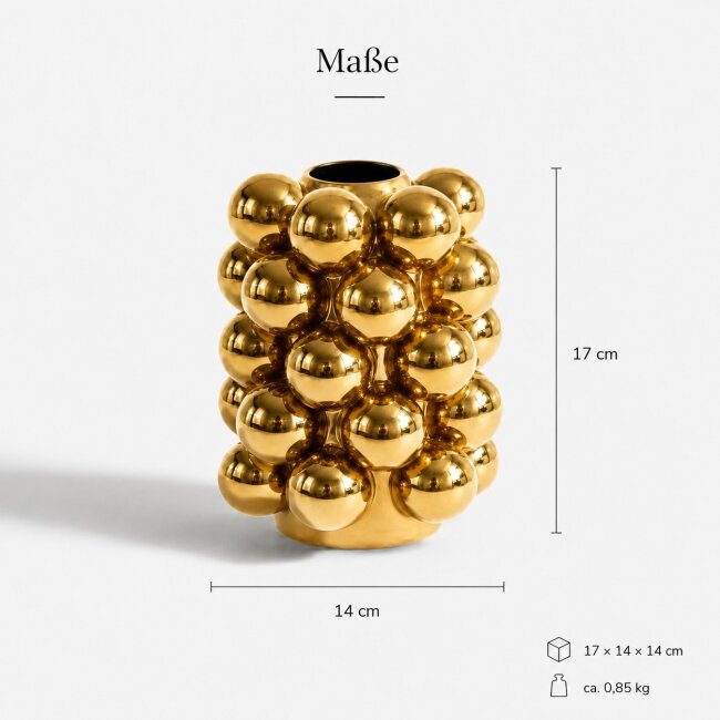 Blumenvase Bubble Gold aus Porzellan &ndash; Moderne Designvase mit Kugelstruktur &ndash; 17 cm