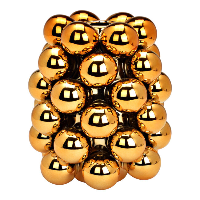 Blumenvase Bubble Gold aus Porzellan &ndash; Moderne Designvase mit Kugelstruktur &ndash; 17 cm