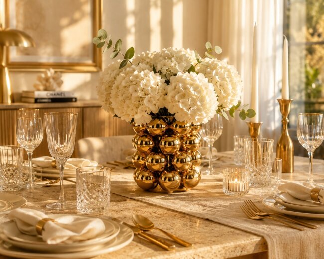 Blumenvase Bubble Gold aus Porzellan &ndash; Moderne Designvase mit Kugelstruktur &ndash; 17 cm