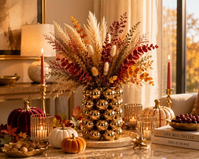 Blumenvase Bubble Gold aus Porzellan &ndash; Moderne Designvase mit Kugelstruktur &ndash; 17 cm