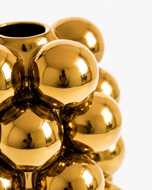 Blumenvase Bubble Gold aus Porzellan &ndash; Moderne Designvase mit Kugelstruktur &ndash; 17 cm