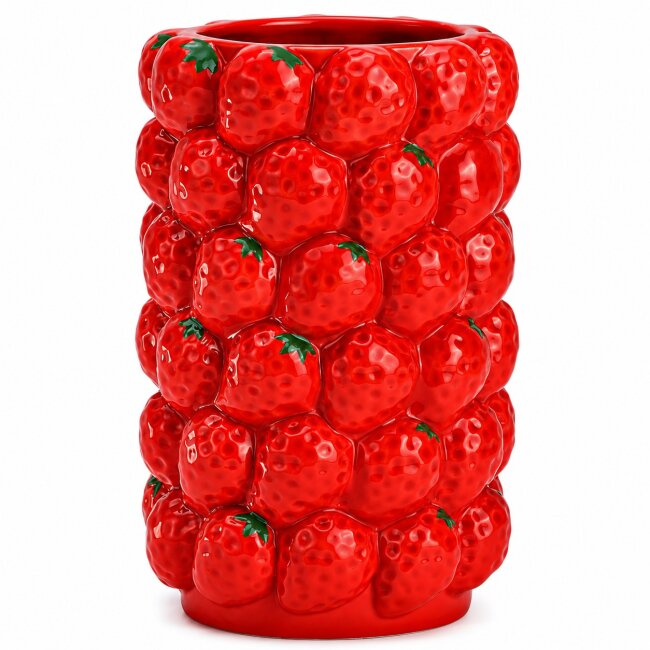 Blumenvase Erdbeeren aus Keramik &ndash; Dekovase 19 cm