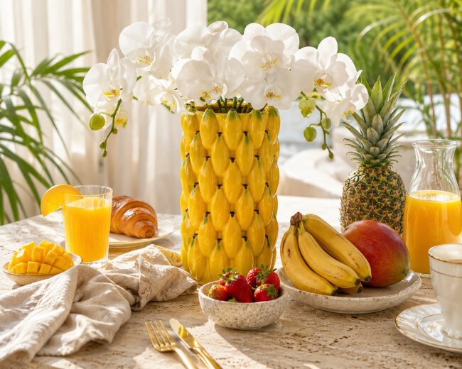 Blumenvase Bananen aus Keramik &ndash; Dekovase 22 cm